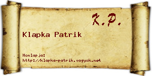 Klapka Patrik névjegykártya